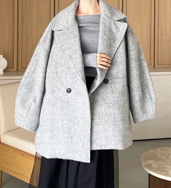 「【YOUING.】シャギーオーバーサイズミドルコート（ハーフコート）」｜詳細画像