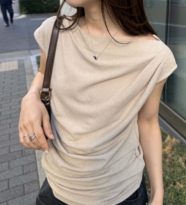 RANAN（ラナン）の「【ひんやり・ＵＶ】タックドレープフレンチスリーブカットソー（Tシャツ）」｜詳細画像