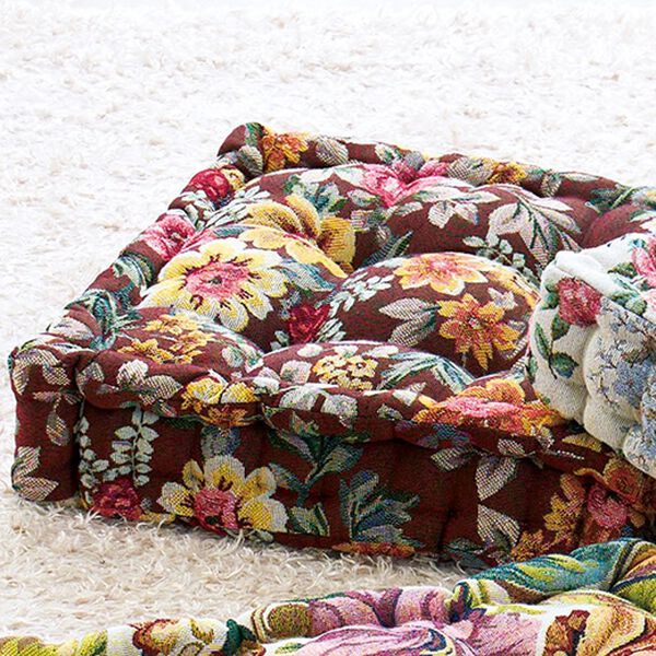 「高級ゴブラン織厚みたっぷりクッキークッション（チェアカバー・チェアパッド）」｜ブラウン花柄