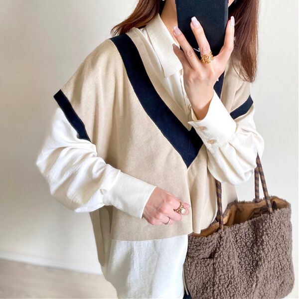 BELLUNA（ベルーナ）の「【低身長さん向け】重ねて可愛い配色ニットベスト（ベスト）」｜詳細画像