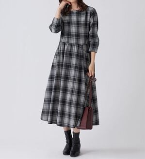 BELLUNA（ベルーナ）の「ゆったりギャザーポケット付ワンピース（その他ワンピース）」｜モノトーン系チェック