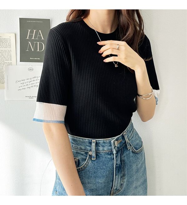 GeeRA（ジーラ）の「『ドラマ着用商品』 袖口シアーリブニット（ニット・セーター）」｜詳細画像