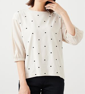 BELLUNA（ベルーナ）の「ドット刺しゅうデザイン袖切替プルオーバー（カットソー）」｜アイボリー
