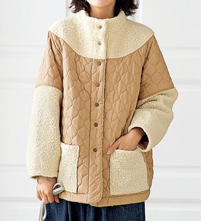BELLUNA（ベルーナ）の「コロンと可愛いボア×キルト切替コート（ハーフコート）」