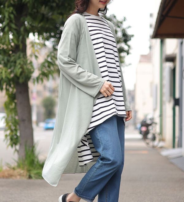 A HAPPY MARILYN（アハッピーマリリン）の「【Ｍ～８Ｌ】【ＵＶカット】長袖トッパーカーディガン（ニットカーディガン）」｜くすみグリーン