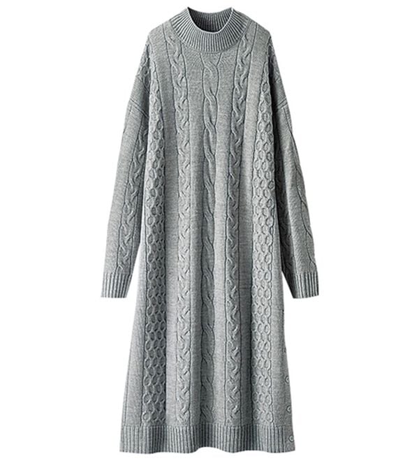 BELLUNA（ベルーナ）の「ケーブル柄ロング丈ニットワンピース（ニットワンピース）」｜杢グレー