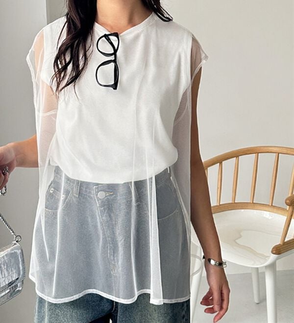 GeeRA（ジーラ）の「チュールカバーフレンチスリーブカットソー（カットソー）」｜詳細画像