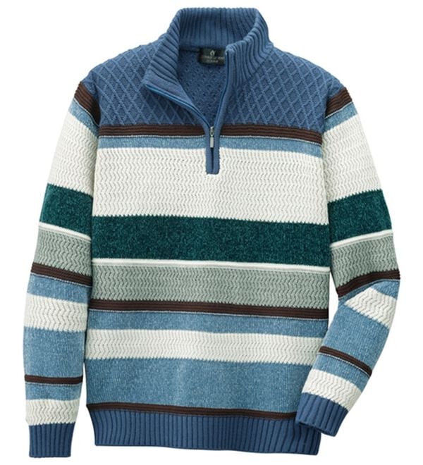 「＜コムルヴァン・オム＞モール切替ハーフジップセーター（メンズニット・セーター）」｜ブルー系