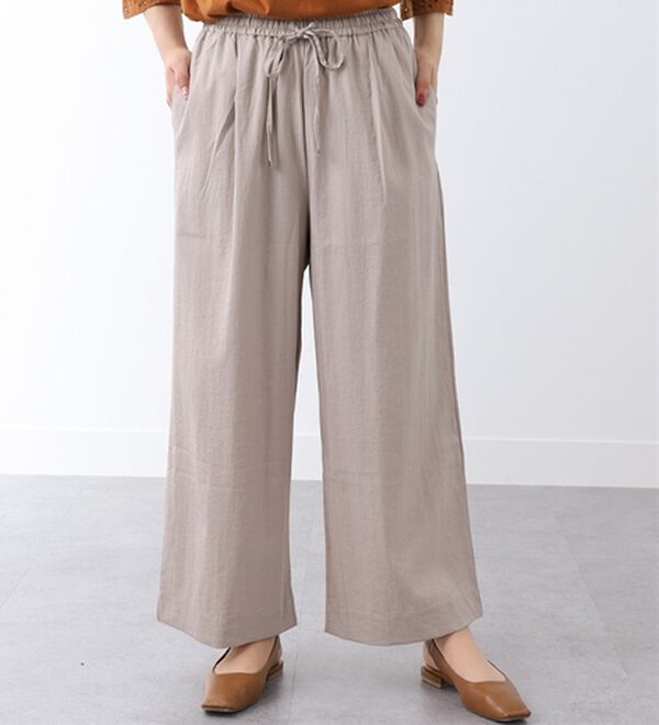BELLUNA（ベルーナ）の「サラリ快適！ビンテージ調美脚ワイドパンツ（ワイドパンツ・ガウチョ）」｜ライトグレージュ