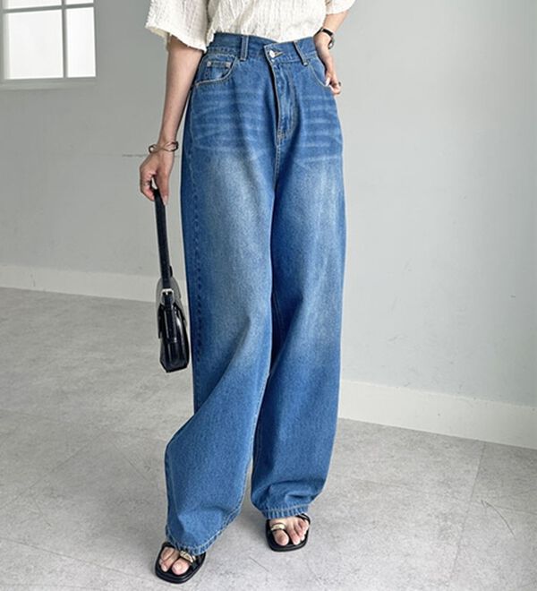 GeeRA（ジーラ）の「美脚見え！２ボタンウエストワイドデニムパンツ（フルレングスパンツ）」｜詳細画像