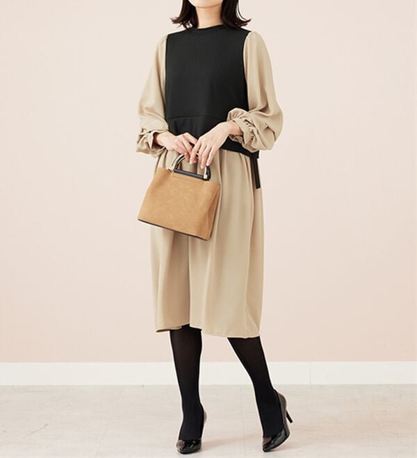 BELLUNA（ベルーナ）の「袖タックデザイン異素材切替ワンピース（その他ワンピース）」｜詳細画像