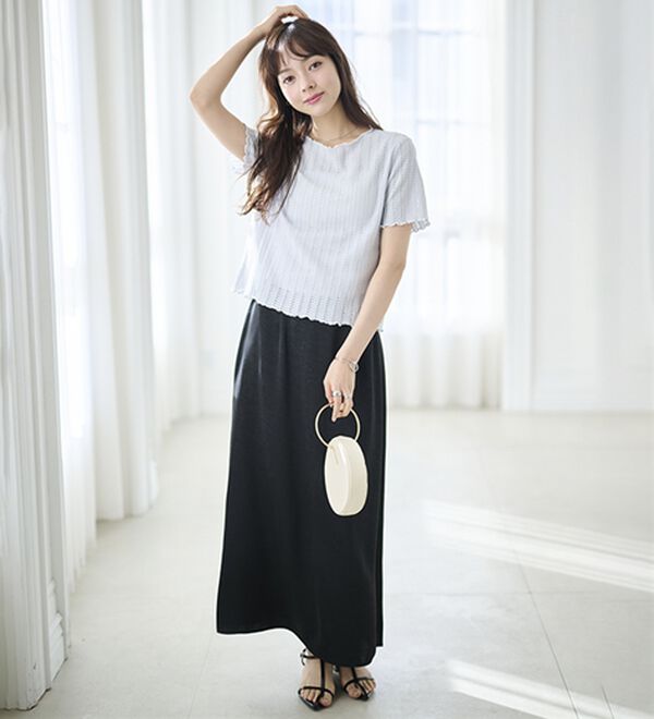 RANAN（ラナン）の「透かし柄メロー配色Ｔシャツ（カットソー）」｜詳細画像