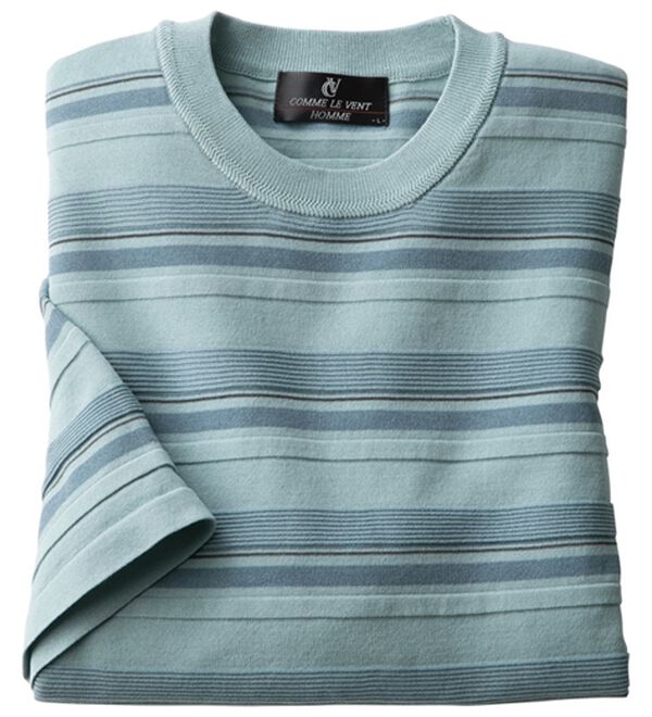 「＜コムルヴァン・オム＞洗える涼感ニットＴシャツ（メンズニット・セーター）」｜サックス