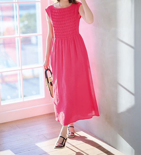 RANAN（ラナン）の「ひんやり！シャーリング風デザインロングワンピース（ロングワンピース）」｜詳細画像