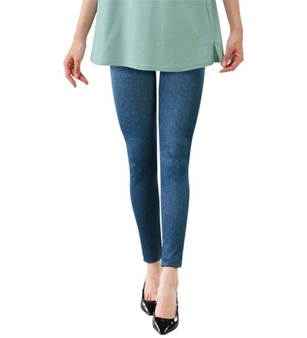 「【４本組】ひんやり＆ＵＶデニム柄レギンスパンツ（スパッツ・レギンス）」｜詳細画像