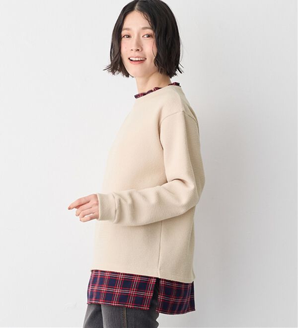 Viola e Viola（ヴィオラ エ ヴィオラ）の「あったか裏起毛異素材切替ニットソートップス（カットソー）」｜詳細画像