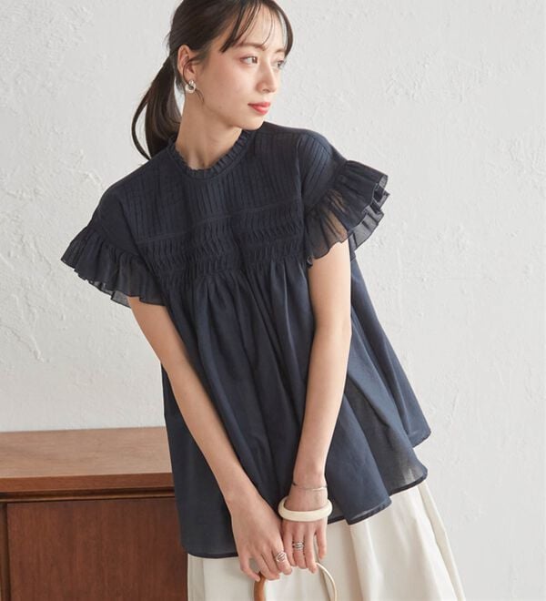 RANAN（ラナン）の「ピンタックフリルボイルブラウス（ブラウス）」｜詳細画像