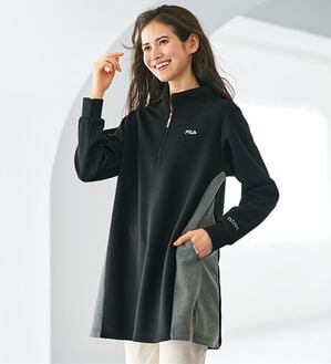 BELLUNA（ベルーナ）の「＜ＦＩＬＡ＞とろみ素材配色切替ハーフジップ使いチュニック（チュニック）」｜黒系