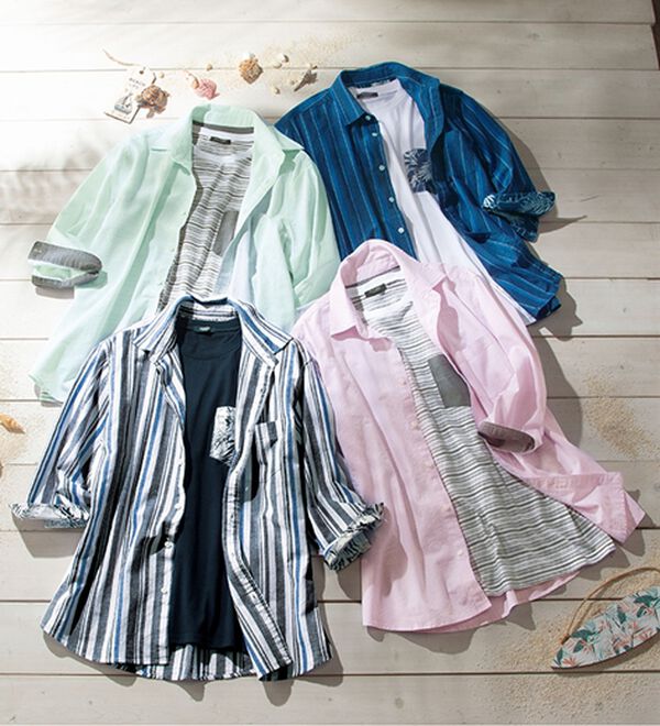 「ひんやり綿麻即戦力アンサンブルセット（メンズシャツ）」｜詳細画像