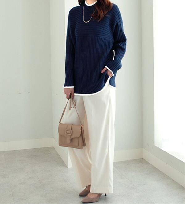 alotta（アロッタ）の「パチパチしにくい！洗えるリブ切替配色ニットプルオーバー（ニット・セーター）」｜詳細画像