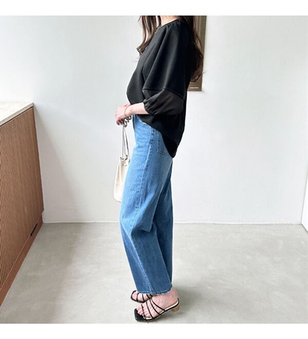 GeeRA（ジーラ）の「袖シアー切替ランタンスリーブトップス（カットソー）」｜詳細画像