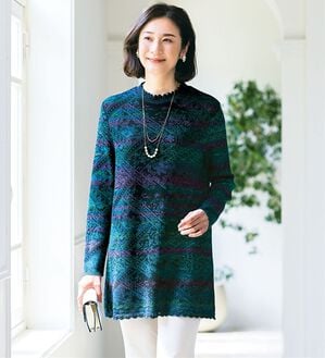 ルフラン（ルフラン）の「日本製かすりニットチュニック（チュニック）」｜ブルーグリーン