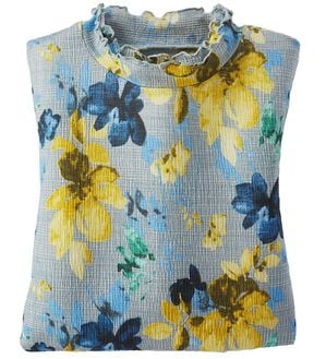 BELLUNA（ベルーナ）の「楊柳素材プリントハイネックプルオーバー（カットソー）」｜花柄(ブルー)