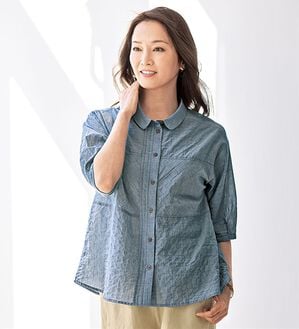 BELLUNA（ベルーナ）の「夏に嬉しいさらっと切替シャツブラウス（シャツ）」｜ブルー