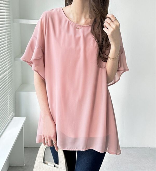 GeeRA（ジーラ）の「【接触冷感】異素材シフォンレイヤードチュニック（チュニック）」｜詳細画像