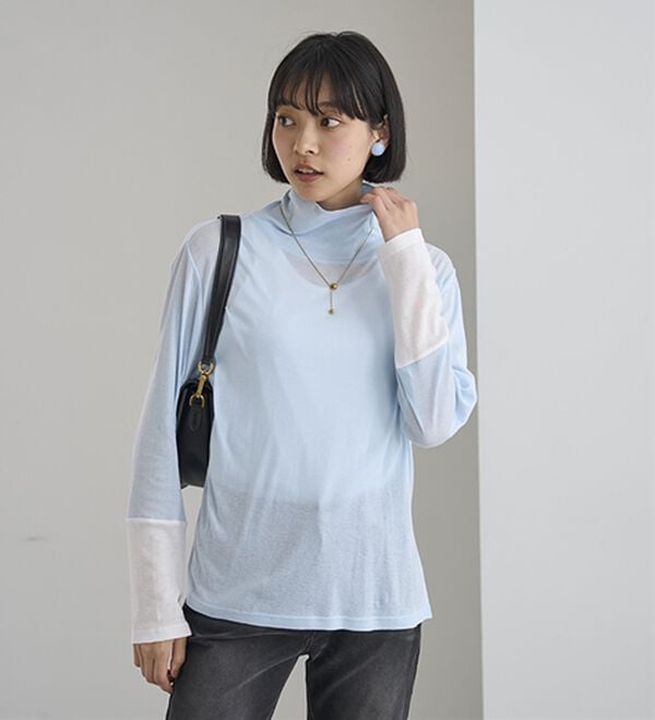 BELLUNA（ベルーナ）の「綿１００％配色シアープルオーバー（カットソー）」｜詳細画像