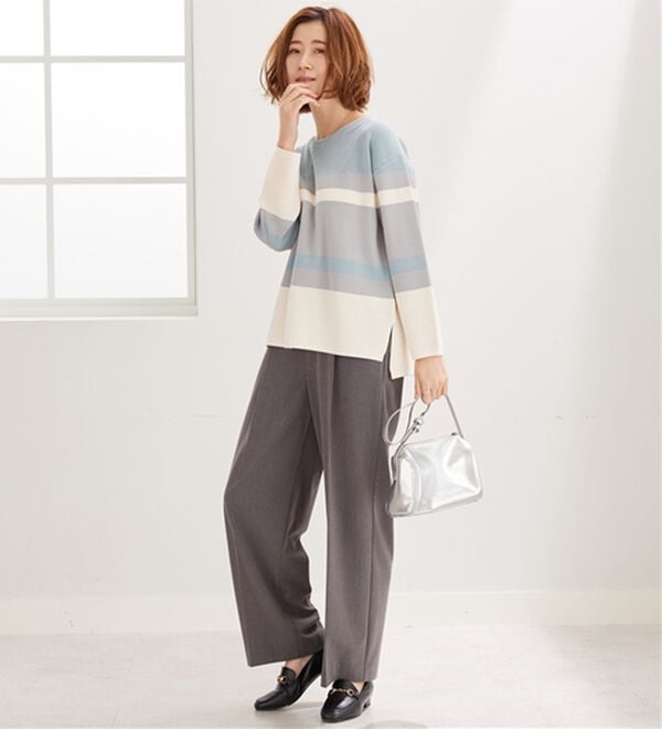 BELLUNA（ベルーナ）の「【暮らし快適ニット】ミラノリブ配色ボーダーニットプルオーバー（ニット・セーター）」｜詳細画像
