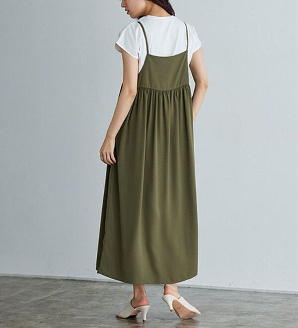 Pierrot（ピエロ）の「【選べる丈】前後２ｗａｙギャザー切り替えキャミワンピース（カットソーワンピース）」｜詳細画像