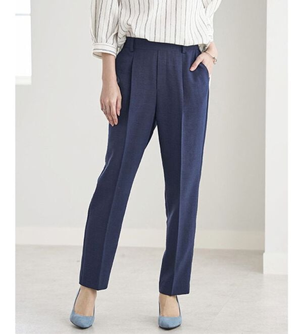 BELLUNA（ベルーナ）の「ヒンヤリ爽快！麻調ビンテージテーパードパンツ（テーパードパンツ）」｜ネイビー2