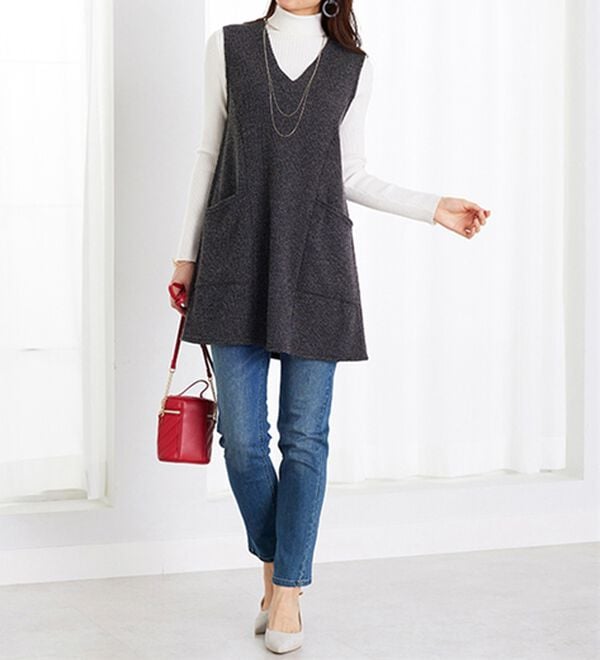 BELLUNA（ベルーナ）の「杢調素材ポケットデザインジャンパードレス（ジャンパースカート）」｜詳細画像