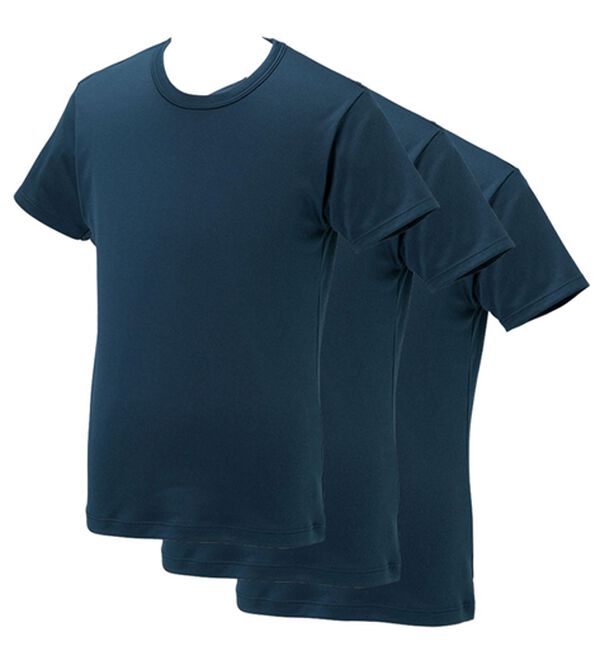 「【３枚組】サーモケア（Ｒ）綿混裏起毛インナー（メンズ肌着・インナーウェア）」｜ネイビー3枚組 半袖丸首