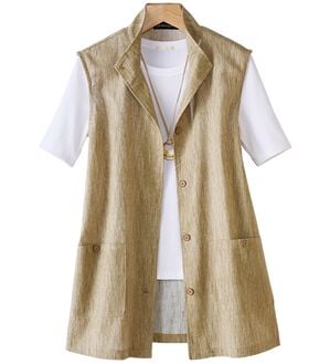 「日本製　綿１００％涼やかベスト（ベスト）」｜ベージュ