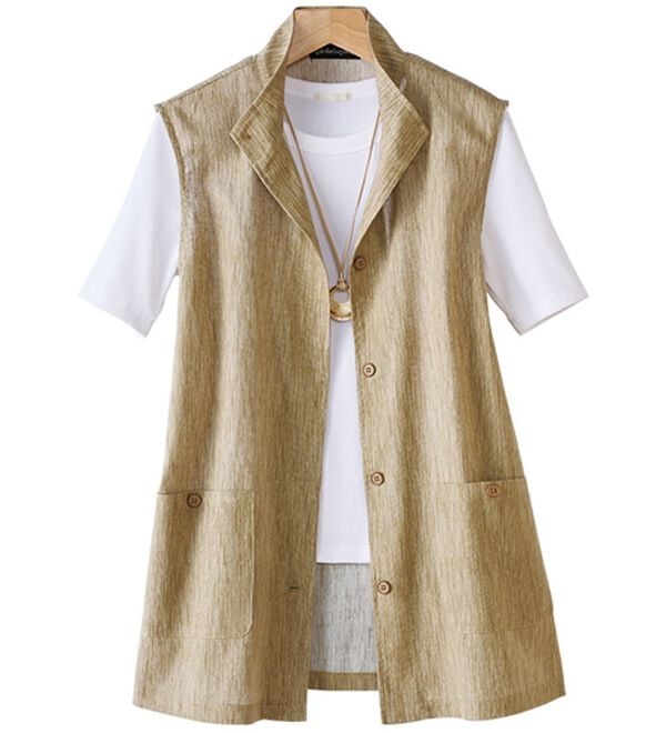 「日本製　綿１００％涼やかベスト（ベスト）」｜ベージュ