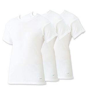 「【３枚組】＜クロコダイル＞脇に縫い目のない筒編綿１００％インナー（メンズ肌着・インナーウェア）」｜ホワイト3枚組 半袖丸首