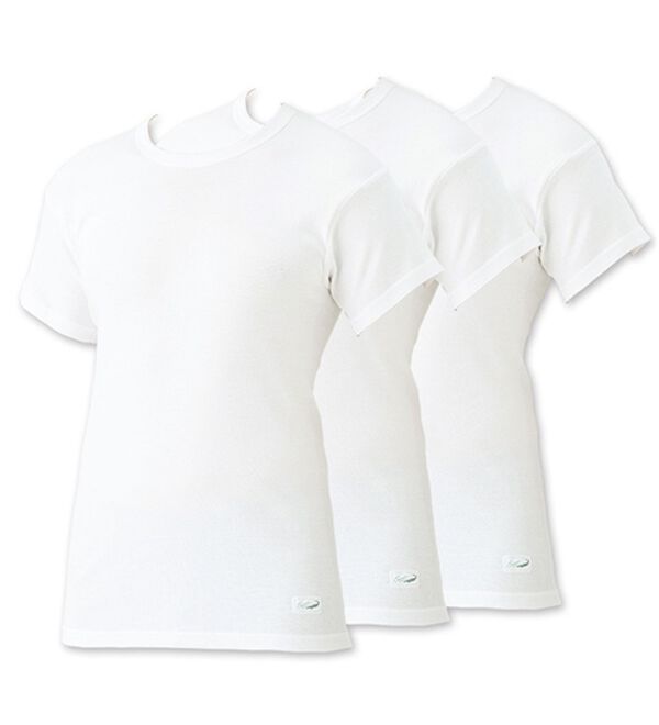 「【３枚組】＜クロコダイル＞脇に縫い目のない筒編綿１００％インナー（メンズ肌着・インナーウェア）」｜ホワイト3枚組 半袖丸首