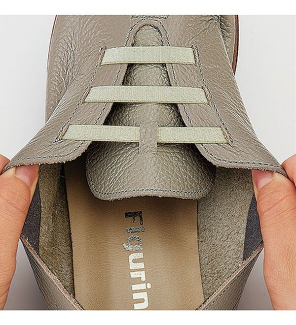 ルフラン（ルフラン）の「日本製　やわらかレザーのサテンゴムレースシューズ（フラットシューズ）」｜詳細画像