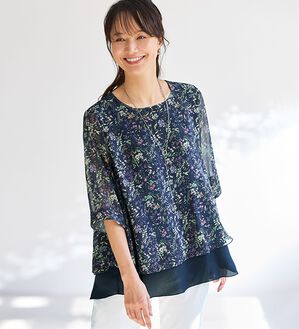 BELLUNA（ベルーナ）の「ふんわりシフォン重ね総柄プルオーバー（カットソー）」｜詳細画像