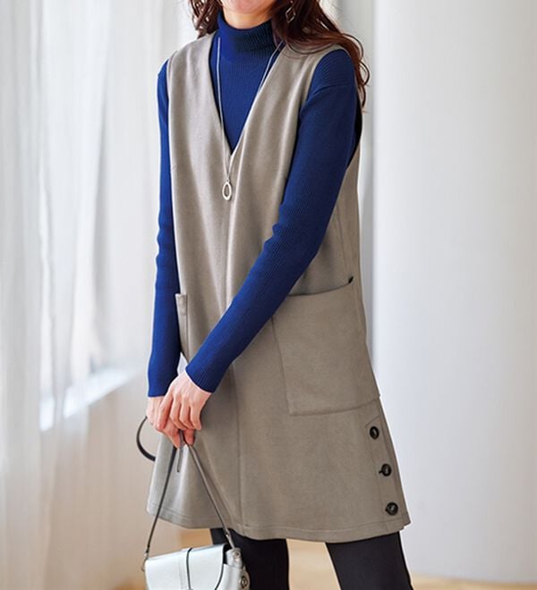 BELLUNA（ベルーナ）の「スエード調サイドボタンジャンパードレス（ジャンパースカート）」｜詳細画像