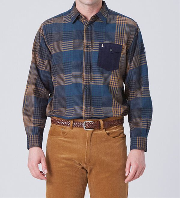 「＜ハッシュパピー＞コットン１００％パッチワーク風シャツ（メンズシャツ）」｜詳細画像