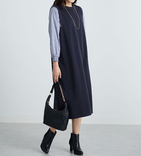 BELLUNA（ベルーナ）の「袖切替デザインハイネックワンピース（カットソーワンピース）」｜詳細画像