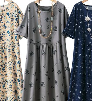 ルフラン（ルフラン）の「お出かけにも便利！選べるロングワンピース（ロングワンピース）」｜グレー系花柄