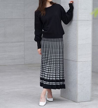 RANAN（ラナン）の「【ムースタッチライト】洗える！千鳥ジャカードスカートセットアップ（ひざ丈スカート）」