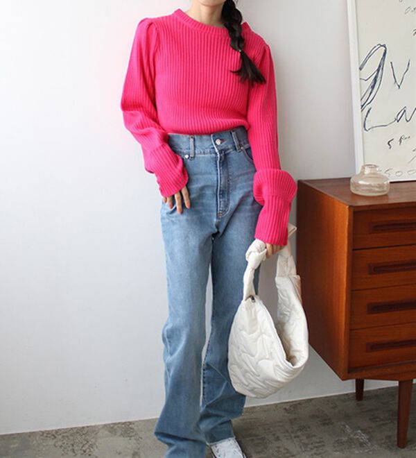 GeeRA（ジーラ）の「パフスリーブ袖ボタン着回しリブニット（ニット・セーター）」｜詳細画像