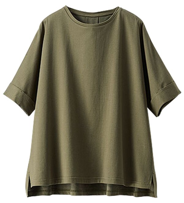BELLUNA（ベルーナ）の「ヒンヤリ実感！大人顔サマ見えゆったりＴシャツ（Tシャツ）」｜カーキ