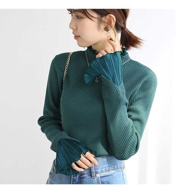 GeeRA（ジーラ）の「プリーツ付ハイネックリブニットトップス（ニット・セーター）」｜詳細画像