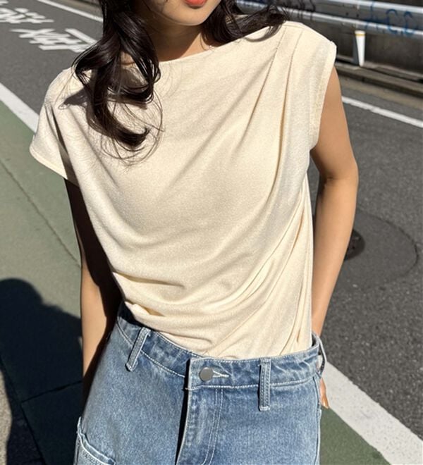 RANAN（ラナン）の「【ひんやり・ＵＶ】タックドレープフレンチスリーブカットソー（Tシャツ）」｜詳細画像